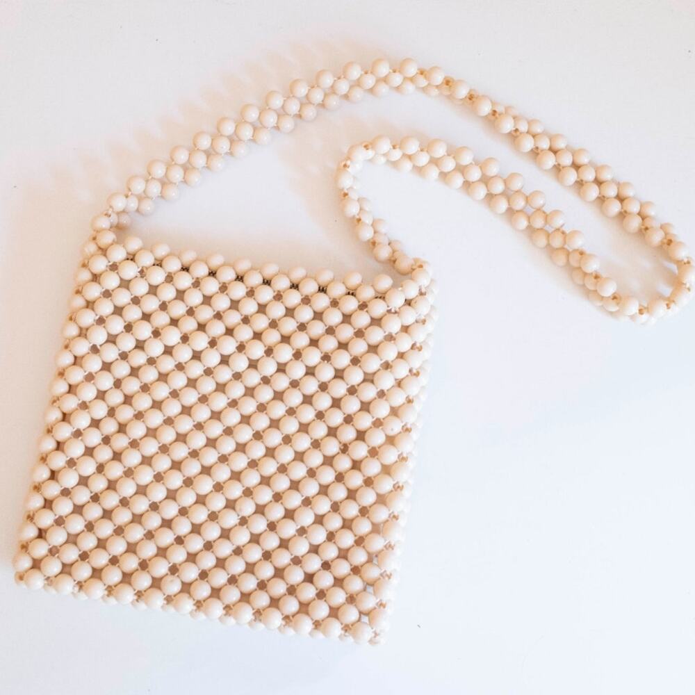 Beaded Handbag | Vintage Made in Japan Cream Acrylic Bead Purse